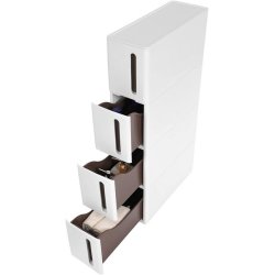 Opbevaringsvogn - smal hvid rullevogn med 4 skuffer 45x17x84