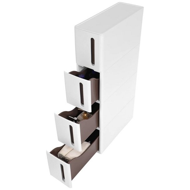 Opbevaringsvogn - smal hvid rullevogn med 4 skuffer 45x17x84