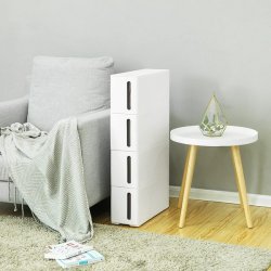 Opbevaringsvogn - smal hvid rullevogn med 4 skuffer 45x17x84