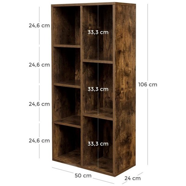 Rumdeler - bogreol i industrielt design - rustik brun 50x24x106
