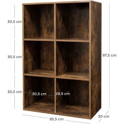 Bogreol - rumdeler i industrielt design - rustik brun 65,5x30x97,5