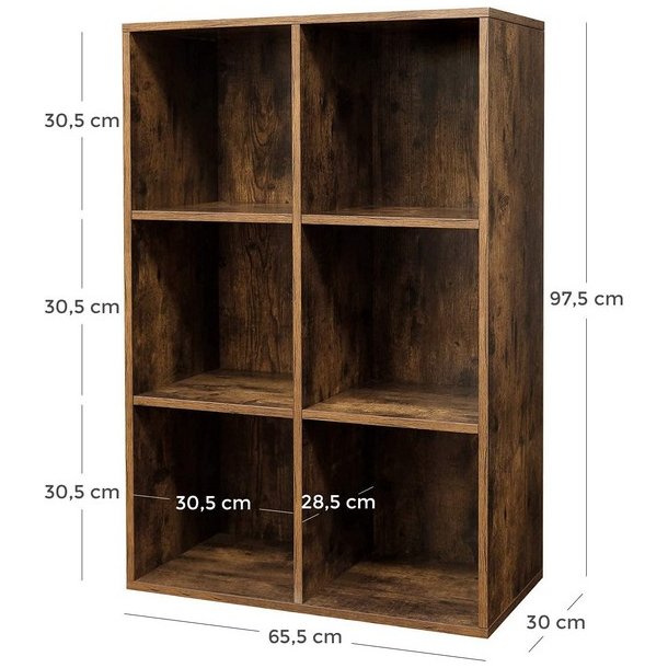 Bogreol - rumdeler i industrielt design - rustik brun 65,5x30x97,5