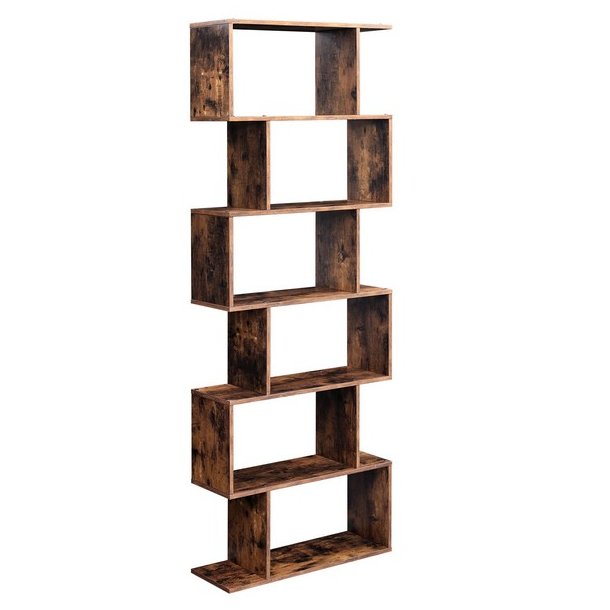 Reol - bogreol i industrielt design - rustik brun 190 x 24 x 70