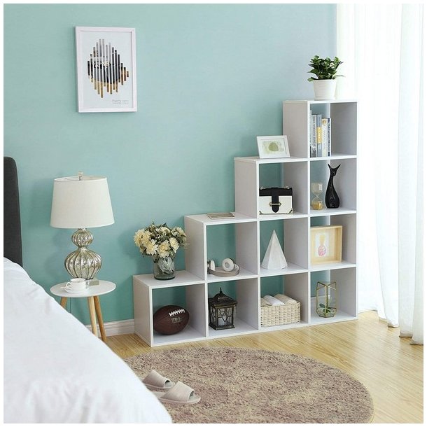 Rumdeler - fritst�ende bogreol i tr� - hvid 130 x 29 x 130