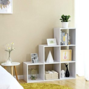 Rumdeler - fritst�ende bogreol i tr� - hvid 97,5 x 29 x 97,5