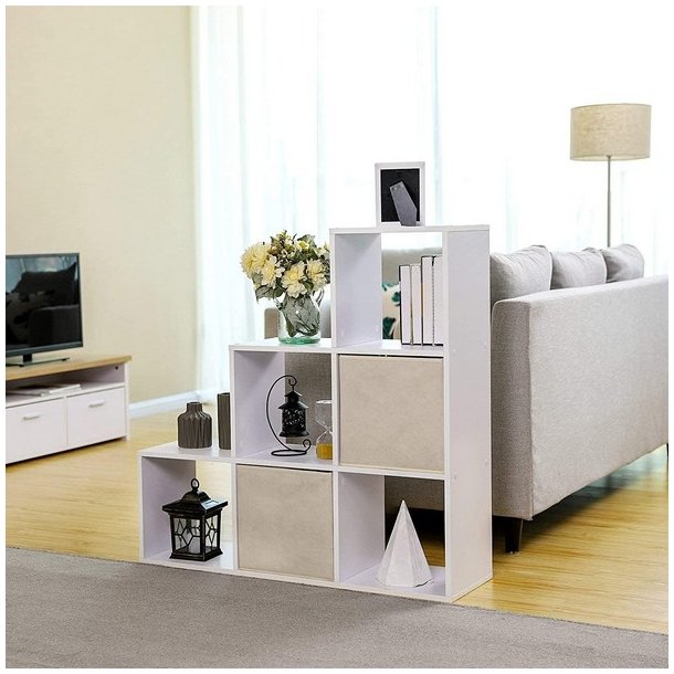 Rumdeler - fritst�ende bogreol i tr� - hvid 97,5 x 29 x 97,5