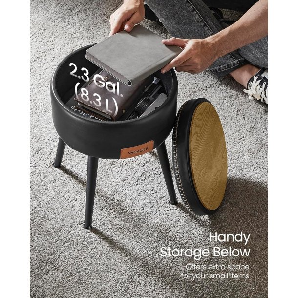 Puf med opbevaring - rund skammel - fodskammel - sort s�de �32