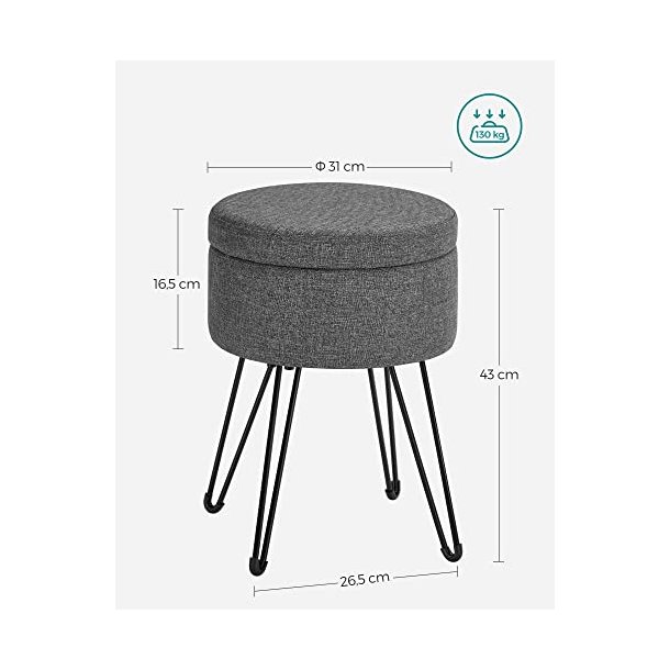 Puf med opbevaring - rund skammel - fodskammel - m�rkegr� �31