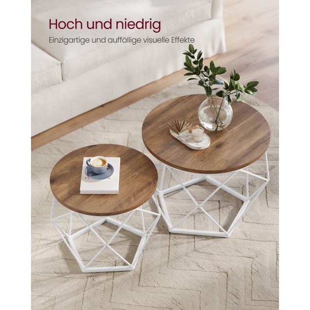 Sofabordss�t - 2 sideborde - runde sofaborde - rustik brun