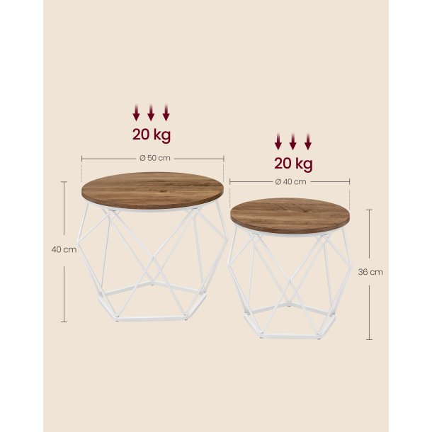 Sofabordss�t - 2 sideborde - runde sofaborde - rustik brun