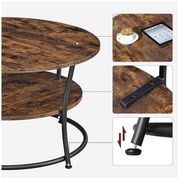 Sofabord - rundt stuebord i industrielt design - rustik brun