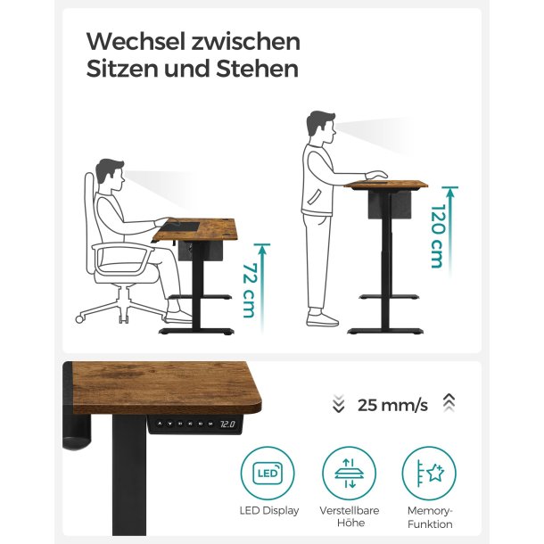 H�ve s�nkebord - elektrisk h�ve s�nke skrivebord - rustik brun