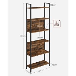 Bogreol med 6 hylder - stuereol - rustik brun 60 x 24 x 186