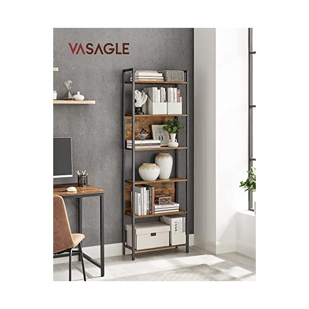 Bogreol med 6 hylder - stuereol - rustik brun 60 x 24 x 186