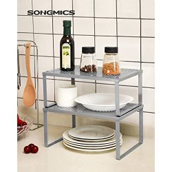 Hylder til bord - s�t med 2 stabelbare k�kkenhylder - gr� metal