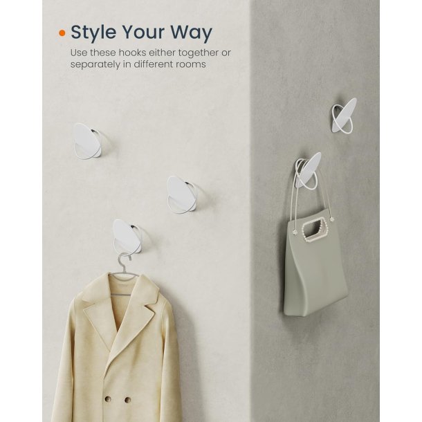 Knager - s�t med 4 knager i �g-inspireret design - hvid