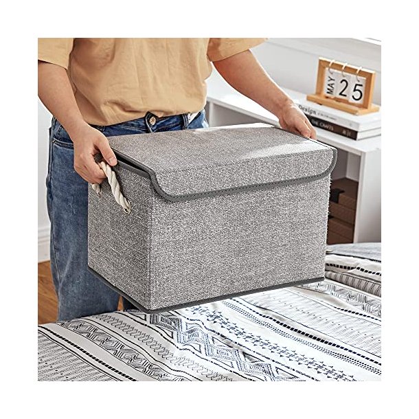 Opbevaringskasser - 3 foldbare stof�sker med l�g - gr� 38x25x25