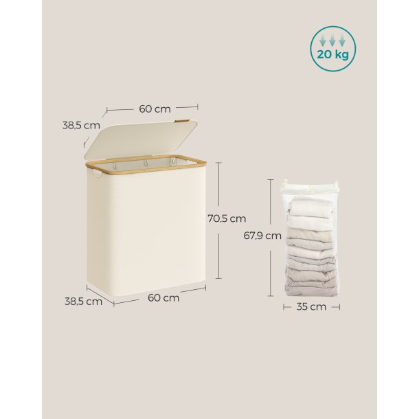 Vasket�jskurv med 3 rum - 3 vasket�jsposer - 150 liter - creme hvid