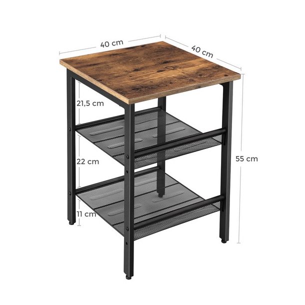 Sidebord - kvadratisk i industrielt design - rustik brun 40x40x55