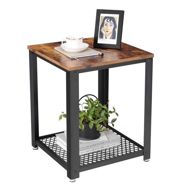 Sidebord - firkantet i industrielt design - rustik brun 45x45x55