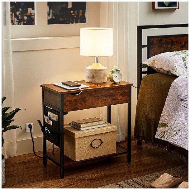 Sengebord - natbord med str�mstik - rustik brun sidebord