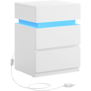 Sengebord med LED-lys - sidebord - hj�rnebord - hvid 35x40x55