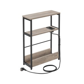 Sidebord med str�mstik - smal slank sengebord - gr� beige