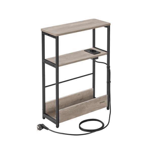 Sidebord med str�mstik - smal slank sengebord - gr� beige