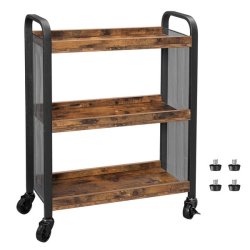 Serveringsvogn p� hjul - barvogn med 3 hylder - rustik brun
