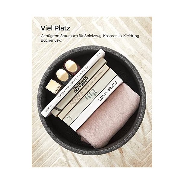 Puf med opbevaring - rund skammel - fodskammel - m�rkegr� �31