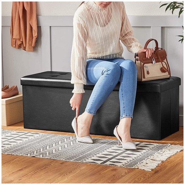 Entreb�nk - skammel med kiste 110 x 38 x 38 - sort kunstl�der