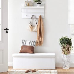 Entreb�nk - skammel med kiste 110 x 38 x 38 - hvid kunstl�der