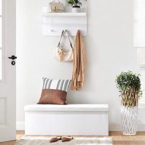 Entreb�nk - skammel med kiste 110 x 38 x 38 - hvid kunstl�der