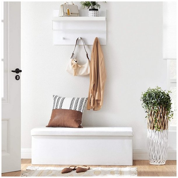 Entreb�nk - skammel med kiste 110 x 38 x 38 - hvid kunstl�der