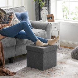 Puf med kiste - skammel med opbevaring 38 x 38 x 38 - m�rkegr�