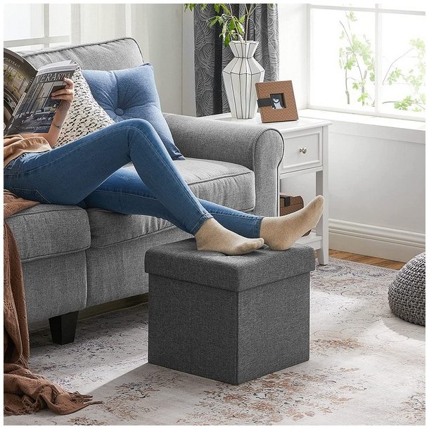 Puf med kiste - skammel med opbevaring 38 x 38 x 38 - m�rkegr�