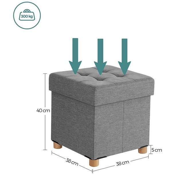 Puf med kiste - skammel med opbevaring 38 x 38 x 40 - lysegr�
