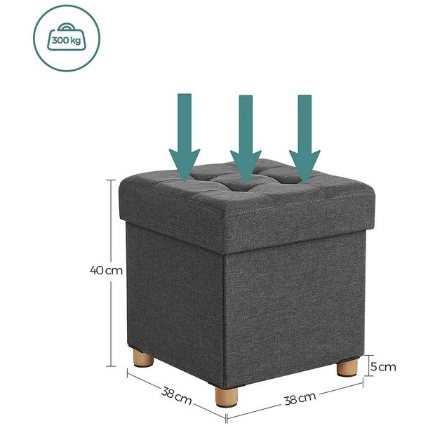 Puf med kiste - skammel med opbevaring 38 x 38 x 40 - m�rkegr�