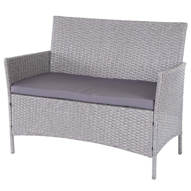 Havebnk - gr polyrattan havebnk med antracit hynde