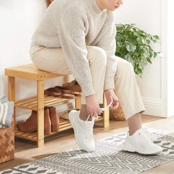 Siddeb�nk i bambus - skoreol og skostativ - 70 x 28 x 45