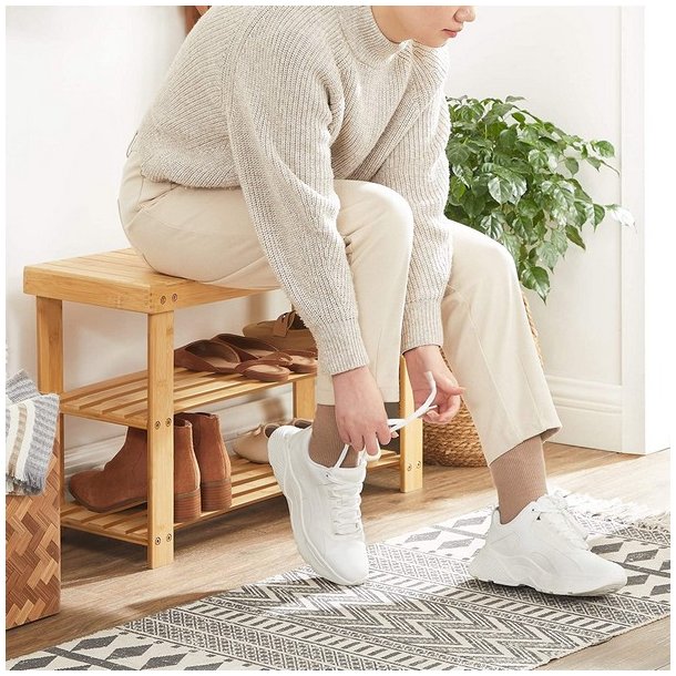 Siddeb�nk i bambus - skoreol og skostativ - 70 x 28 x 45