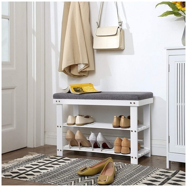 Siddeb�nk i bambus - skoreol og skostativ  - hvid 71 x 29 x 49