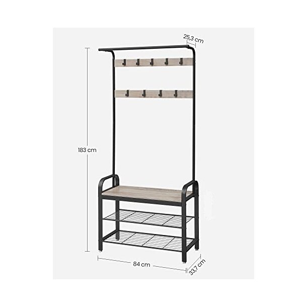 Garderobestativ med knager�kker og 2 skohylder - gr� beige