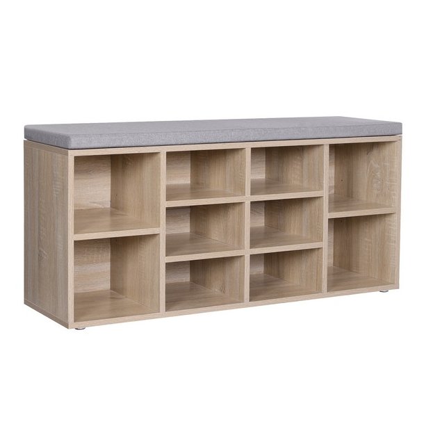 Skob�nk - siddeb�nk med skohylder - entreb�nk med skorum - brun