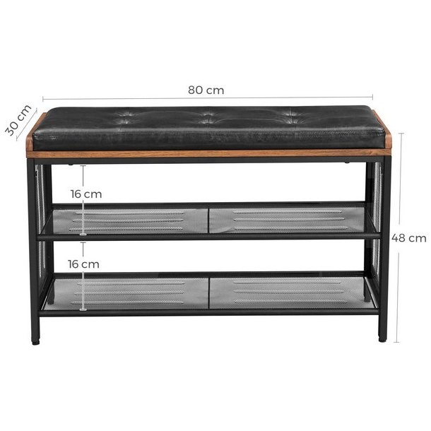 Skob�nk med 2 hylder - siddeb�nk med skohylder - rustik brun