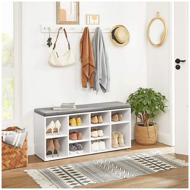 Skob�nk - siddeb�nk med skohylder - entreb�nk med skorum - hvid