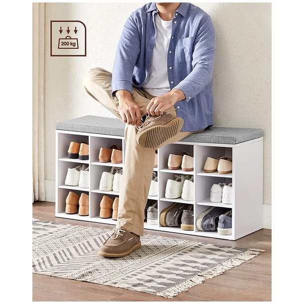 Skob�nk - siddeb�nk med skohylder - entreb�nk med skorum - hvid