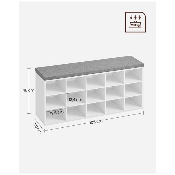 Skob�nk - siddeb�nk med skohylder - entreb�nk med skorum - hvid