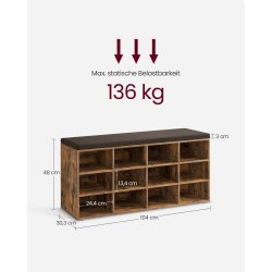 Skob�nk - siddeb�nk med skohylder - entreb�nk med skorum - rustik brun