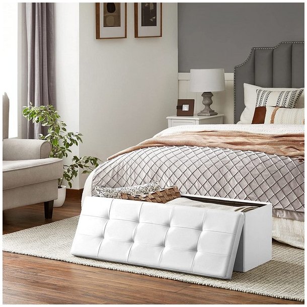 Entreb�nk - siddeb�nk med kiste 110 x 38 x 38 - hvid kunstl�der